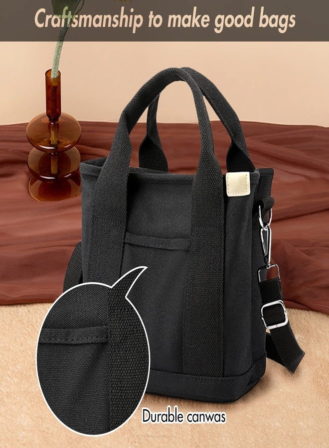 MINGRI Canvas Tote Bag for Women,Small Totes Bags with Zipper Cute Crossbody Purse with Pockets Large Shoulder Handbag,2 Sizes (S-black) - Image 4