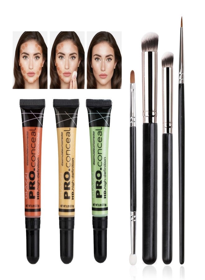 VolksRose 3 Colors Liquid Concealer Full Coverage Under Eye Concealer Makeup, Long Lasting for Dark Circles and Facial Redness Eye Concealer, Face Concealer Waterproof Hydrating with Brush Set - Image 1