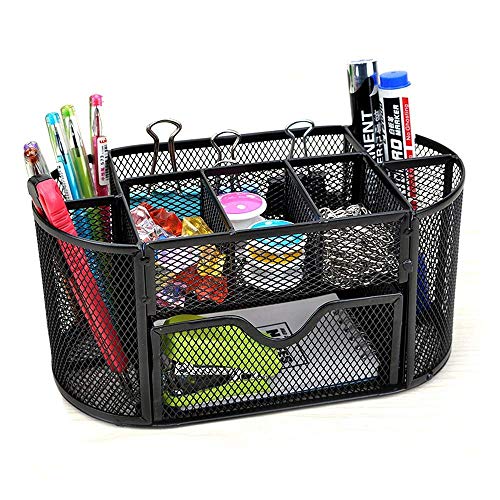 SUKHAD 8 Compartment and 1 Drawer Metal Desk Organizer, 8.5 x 4.3 x 4 Inch, Black - Image 2