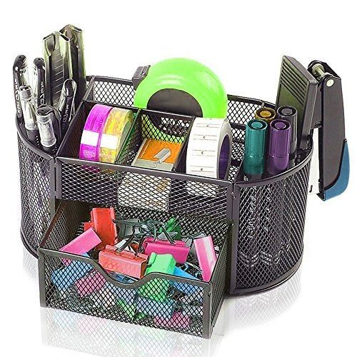 SUKHAD 8 Compartment and 1 Drawer Metal Desk Organizer, 8.5 x 4.3 x 4 Inch, Black - Image 5