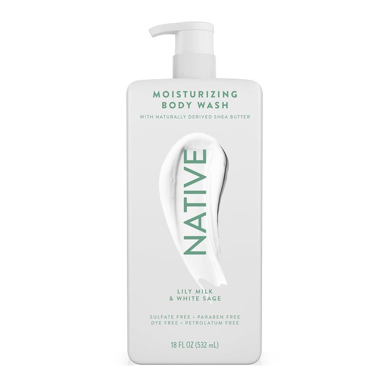 Native Moisturizing Body Wash Contains Naturally Derived Ingredients  For Women  Men Sulfate Paraben  Dye Free Leaving Skin Soft and Hydrated  Lily Milk  White Sage 18 oz