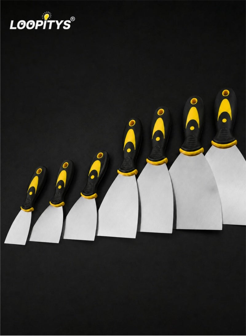 LOOPITYS 7-Piece Stainless Steel Putty Knife Set, 1.5"-6" Scraper Tool Kit with Ergonomic Non-Slip Handles, Drywall Putty Knife, Paint Scraper, Spackle Knife, Joint Knife for Wall Repair, Patching, Filling, Renovation - Image 1