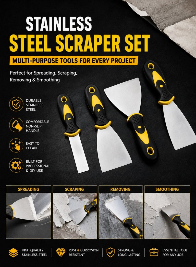 LOOPITYS 7-Piece Stainless Steel Putty Knife Set, 1.5"-6" Scraper Tool Kit with Ergonomic Non-Slip Handles, Drywall Putty Knife, Paint Scraper, Spackle Knife, Joint Knife for Wall Repair, Patching, Filling, Renovation - Image 3