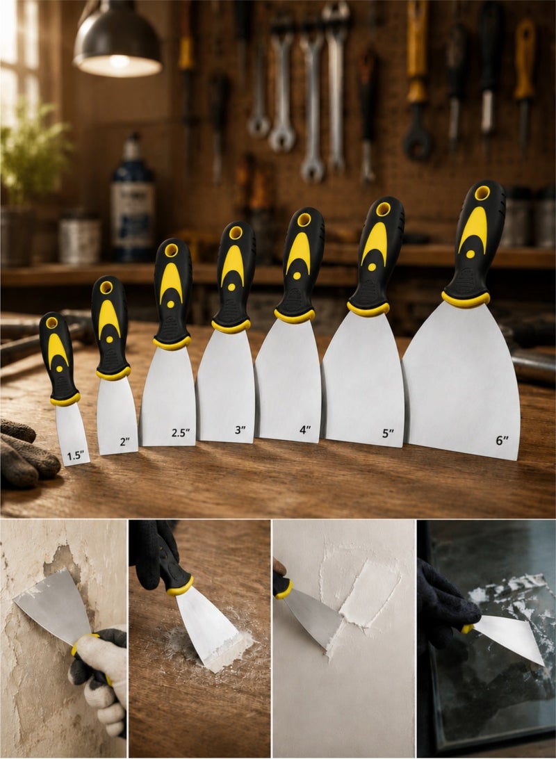 LOOPITYS 7-Piece Stainless Steel Putty Knife Set, 1.5"-6" Scraper Tool Kit with Ergonomic Non-Slip Handles, Drywall Putty Knife, Paint Scraper, Spackle Knife, Joint Knife for Wall Repair, Patching, Filling, Renovation - Image 4