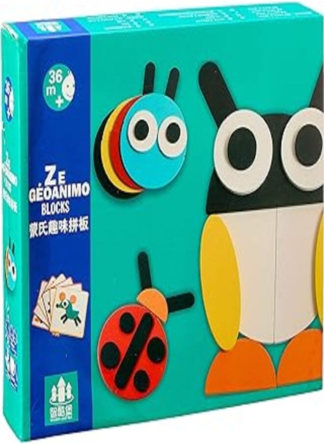 Wooden Ze Geoanimo Blocks Animal Design For Skills Development - Multi Color 