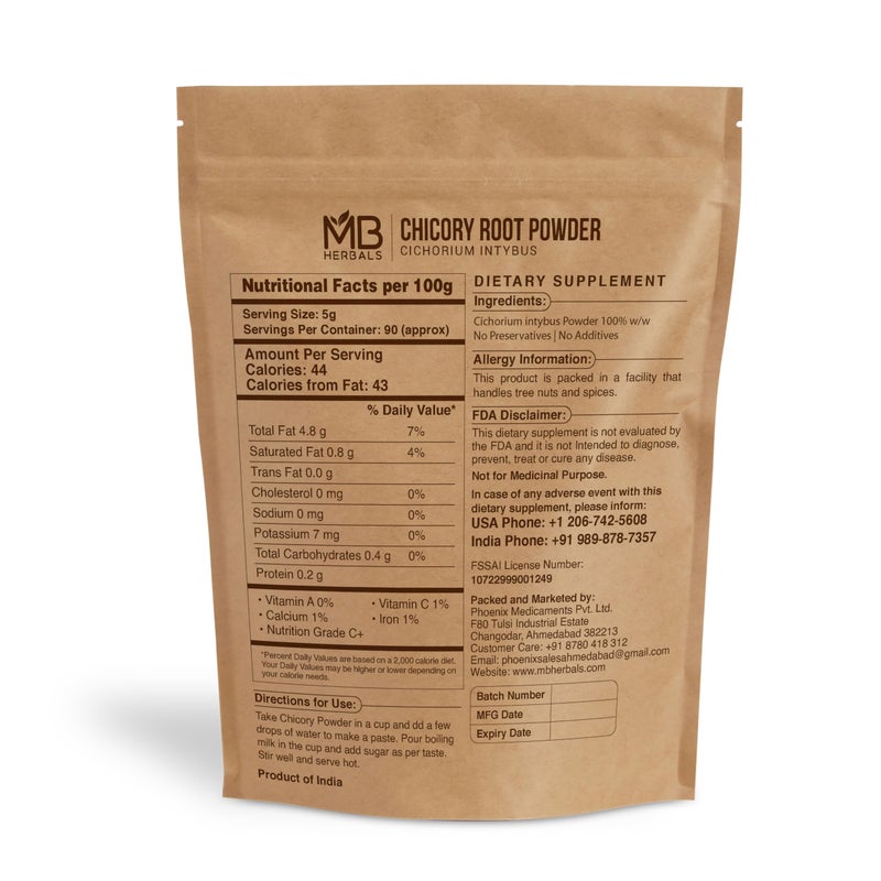 MB Herbals Instant Chicory Root Powder 1 lb / 16 oz (454 Gram) | Roasted | Non-GMO | Gluten Free | Dissolves Instantly in Hot Water or Milk - Image 2