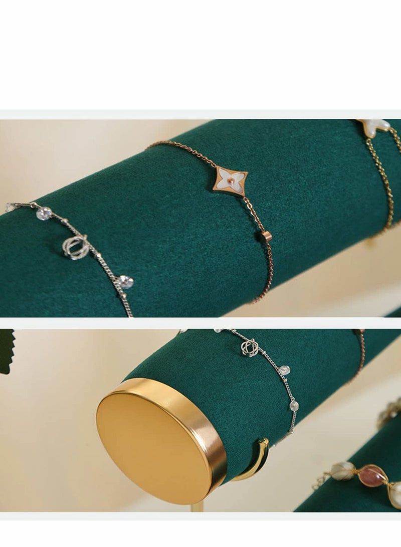 Excefore Detachable Bracelet Holder Three Tier, Velvet Stylish Jewelry Display Stand, Storage Organizer with Wooden Tray for Watch Ring (Dark green) - Image 3