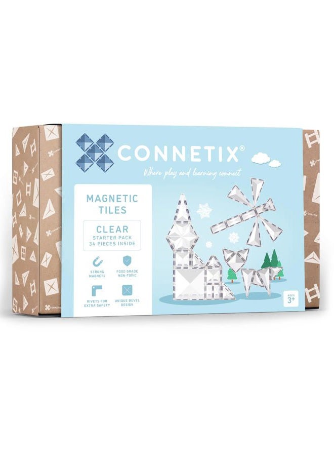 Connetix Starter Magnetic Tiles 34-Pieces Set, Clear - Image 1