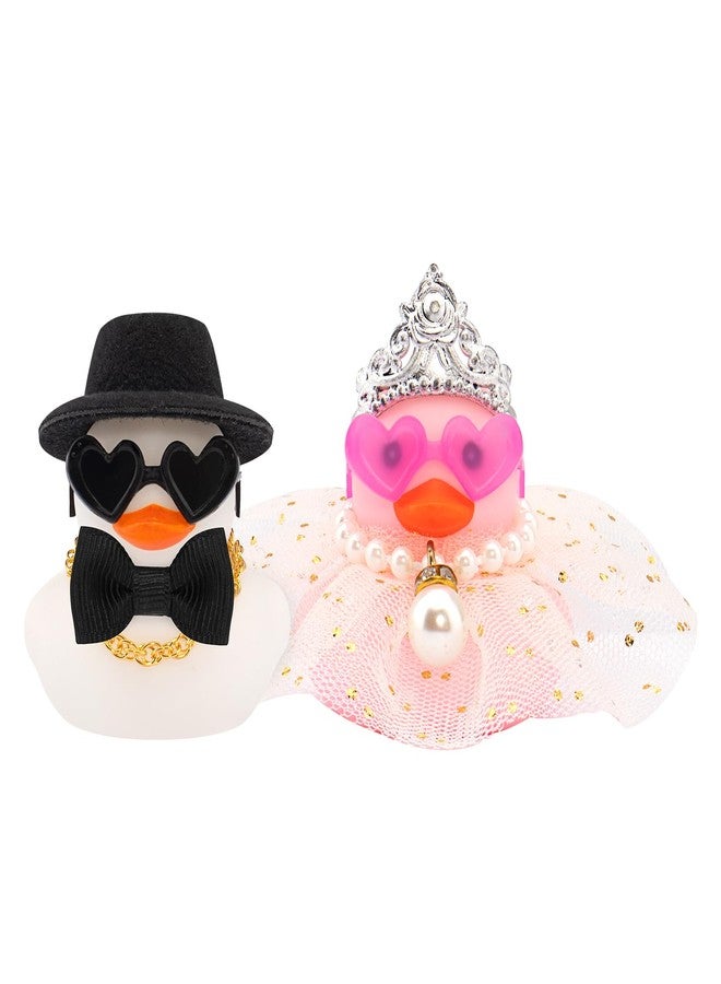 wonuu Pair Set of 2 Colorful Wedding Rubber Ducks, Bride Groom Duckies Marriage Rubber Duck Mini Couple Ducky for Ceremony Gift Souvenir Marry Blessings Elegant Heartwarming Present, White and Pink - Image 1