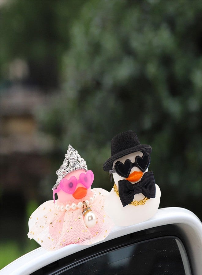 wonuu Pair Set of 2 Colorful Wedding Rubber Ducks, Bride Groom Duckies Marriage Rubber Duck Mini Couple Ducky for Ceremony Gift Souvenir Marry Blessings Elegant Heartwarming Present, White and Pink - Image 2