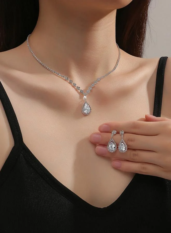 Take Two Take Two Embellished Necklace with Rhinestone Drop and Earrings Set