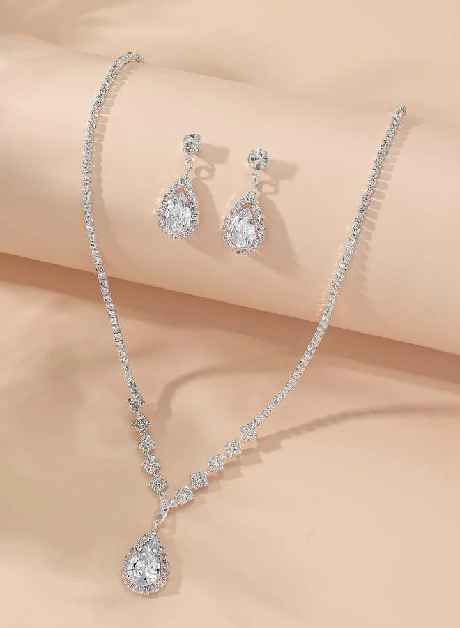 Take Two Take Two Embellished Necklace with Rhinestone Drop and Earrings Set