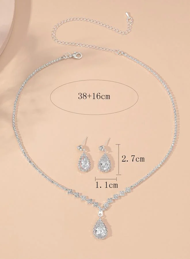 Take Two Take Two Embellished Necklace with Rhinestone Drop and Earrings Set