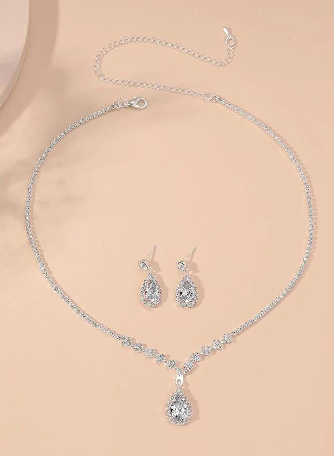 Take Two Take Two Embellished Necklace with Rhinestone Drop and Earrings Set