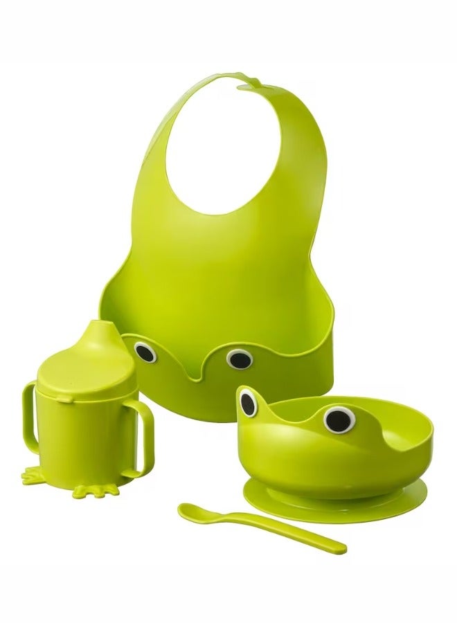 Green 4-Piece Eating Set with Frog Motif - Perfect for Self-Feeding Babies - Image 1