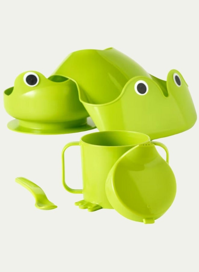 Green 4-Piece Eating Set with Frog Motif - Perfect for Self-Feeding Babies - Image 3