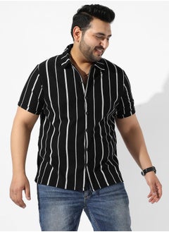 Instafab Plus Men's Black Striped Regular Fit Casual Shirt  - Image 2