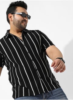 Instafab Plus Men's Black Striped Regular Fit Casual Shirt  - Image 1