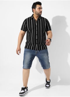 Instafab Plus Men's Black Striped Regular Fit Casual Shirt  - Image 5