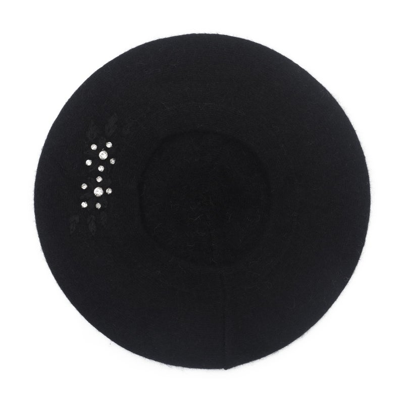 ZLYC Womens French Beret hat, Reversible Solid Color Mosaic Warm Beret Cap for Girls (Flowers Black) - Image 4