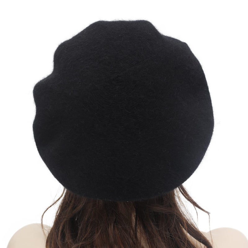 ZLYC Womens French Beret hat, Reversible Solid Color Mosaic Warm Beret Cap for Girls (Flowers Black) - Image 3