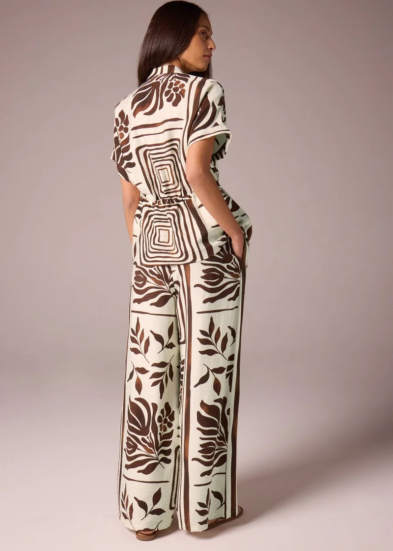 Matalan Brown Abstract Leaf Co Ord Wide Leg Trousers