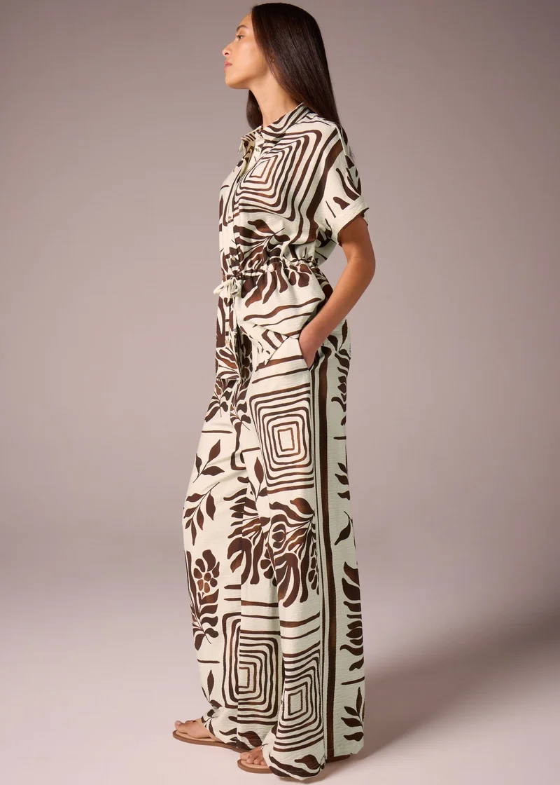 Matalan Brown Abstract Leaf Co Ord Wide Leg Trousers