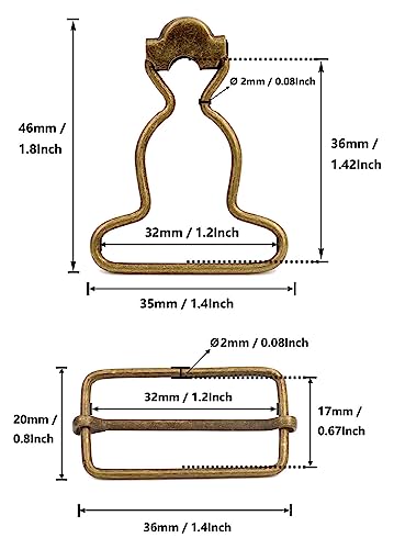 Amanaote 1.25" Inside Bottom Size Bronze Suspender Buckle with Rectangle Buckle Sliding Bar Pack of 6 Sets - Image 5