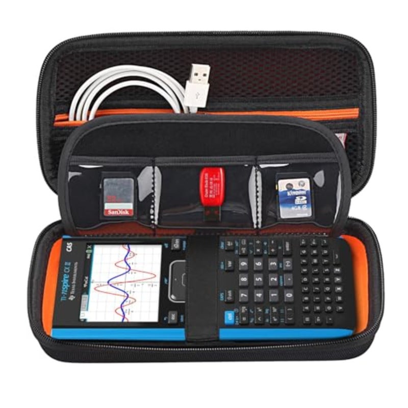 استبدال حقيبة حمل الآلة الحاسبة الرسومية لـ Texas Instruments TI-Nspire CX CAS/CX II CAS آلة حاسبة الرسوم البيانية الملونة والمزيد - جيب شبكي إضافي لكابلات USB وغيرها من الملحقات - Image 1
