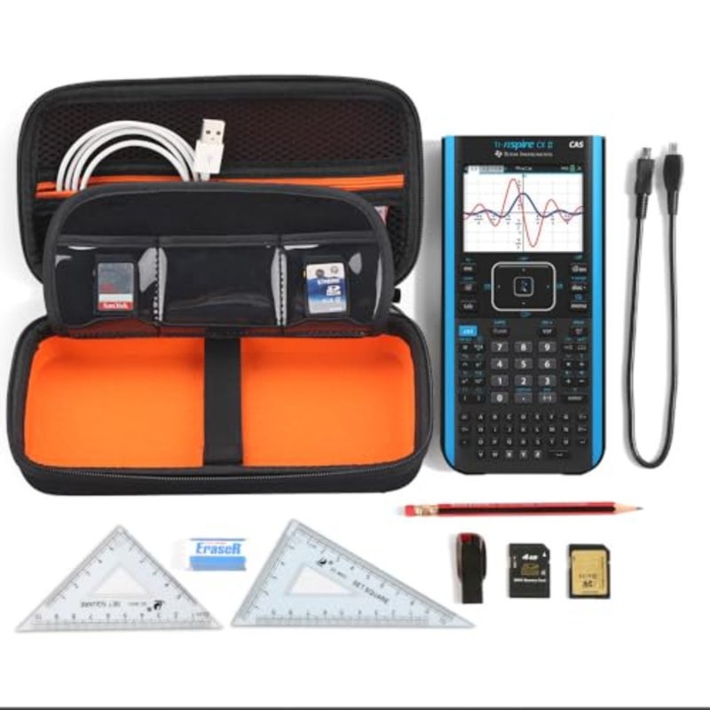 استبدال حقيبة حمل الآلة الحاسبة الرسومية لـ Texas Instruments TI-Nspire CX CAS/CX II CAS آلة حاسبة الرسوم البيانية الملونة والمزيد - جيب شبكي إضافي لكابلات USB وغيرها من الملحقات - Image 4