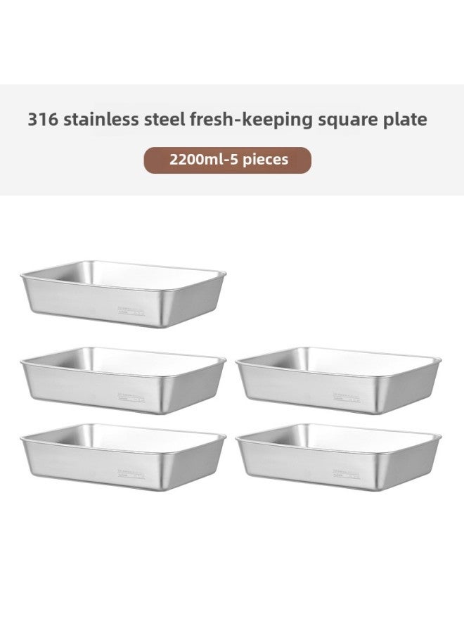 316 Stainless Steel Preservation Box Fruit Box Lunch Box Refrigerator Sealed Box Thickened Finishing Storage Box Freezer Box-Specifications:2200ml-5-piece Set [without Cap]  - Image 1