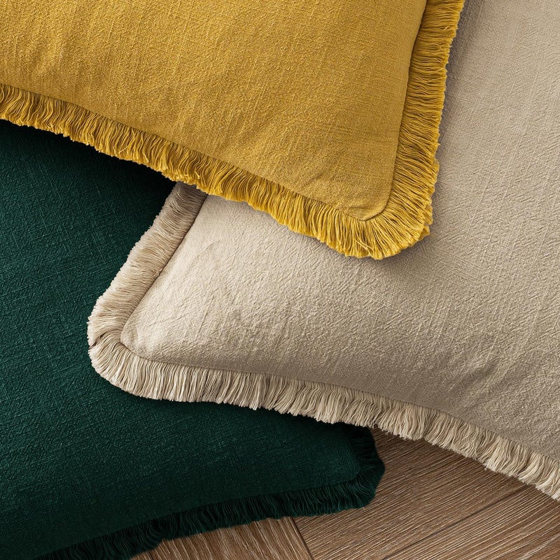 MIULEE Decorative Throw Pillow Covers Neutral Linen Fringe Throw Pillows Set of 2 Beige Boho Farmhouse Cushion Covers with Tassels for Couch Sofa Bed Living Room Spring Home Decor 20x20 Inch - Image 4