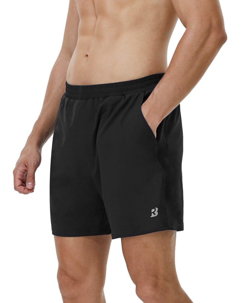 Roadbox Men's 5 Inch Running Athletic Quick Dry Lightweight Shorts with Zipper Pockets for Workout Gym Exercise Black - Image 1