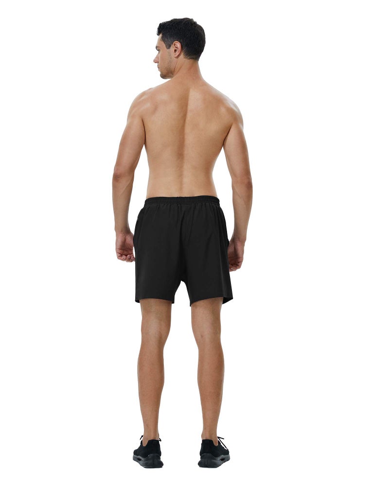 Roadbox Men's 5 Inch Running Athletic Quick Dry Lightweight Shorts with Zipper Pockets for Workout Gym Exercise Black - Image 2