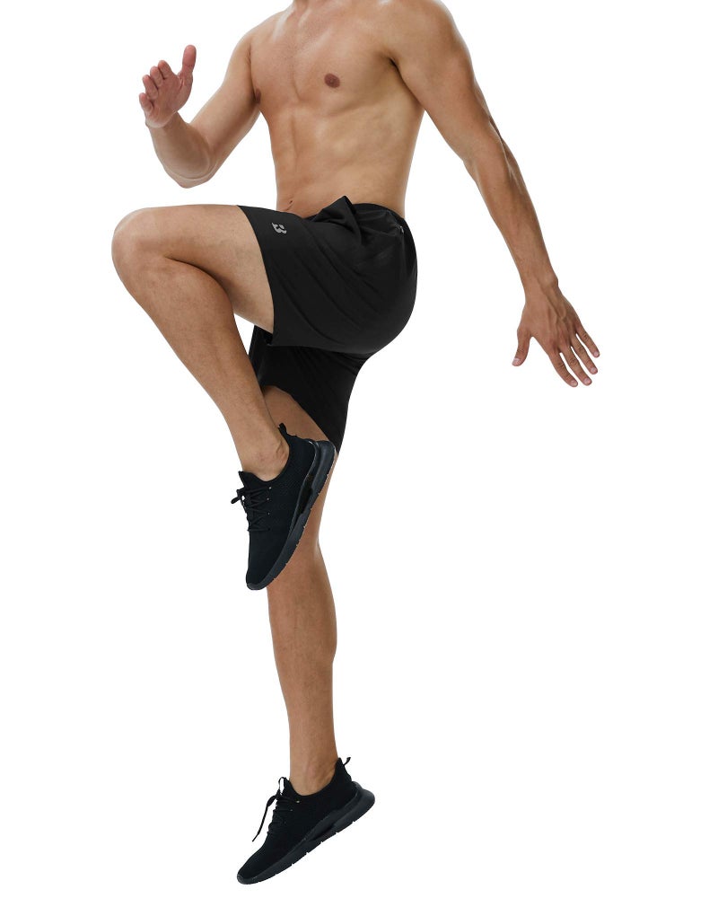 Roadbox Men's 5 Inch Running Athletic Quick Dry Lightweight Shorts with Zipper Pockets for Workout Gym Exercise Black - Image 3