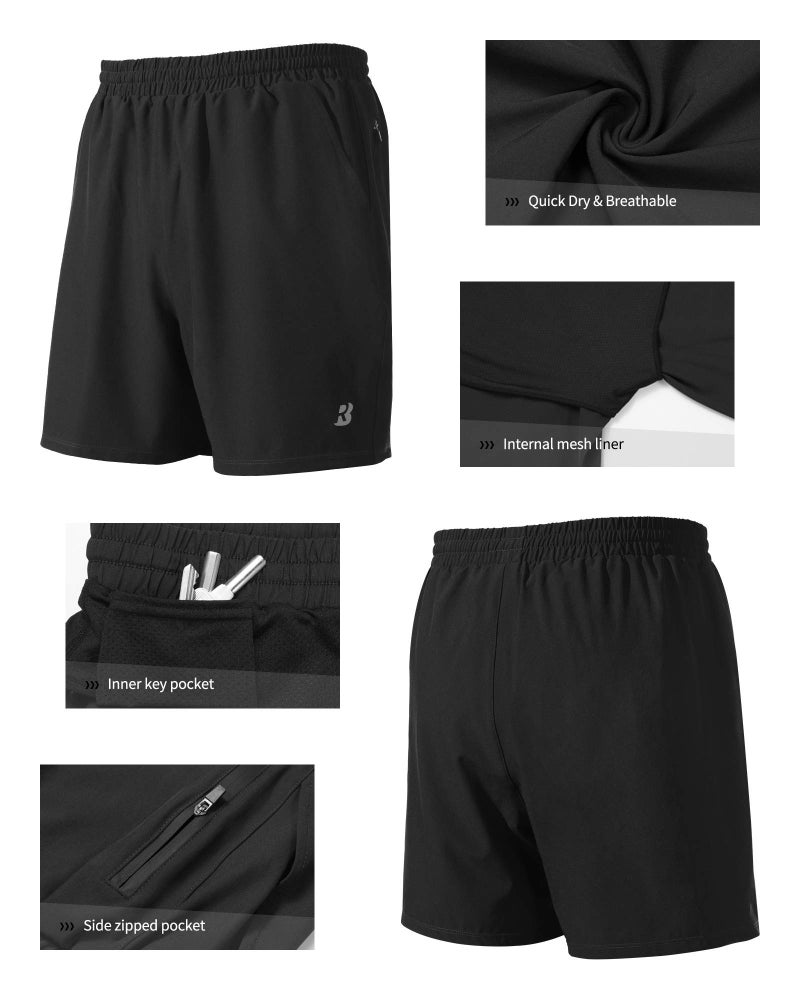 Roadbox Men's 5 Inch Running Athletic Quick Dry Lightweight Shorts with Zipper Pockets for Workout Gym Exercise Black - Image 4