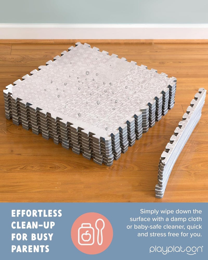 Play Platoon Non-Toxic Extra-Thick Foam Play Mat for Baby, 9 Tiles - 72 x 72 inch Comfortable Cushioned Foam Floor Puzzle Tiles for Kids & Toddlers with 24 x 24 inch Sets - Khaki - Image 4