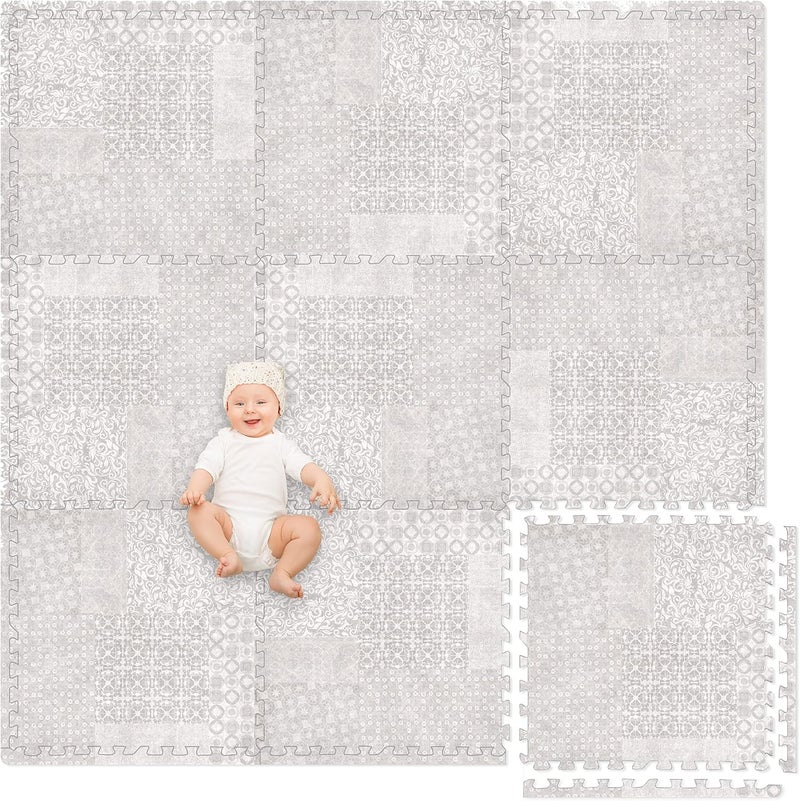 Play Platoon Non-Toxic Extra-Thick Foam Play Mat for Baby, 9 Tiles - 72 x 72 inch Comfortable Cushioned Foam Floor Puzzle Tiles for Kids & Toddlers with 24 x 24 inch Sets - Khaki - Image 1