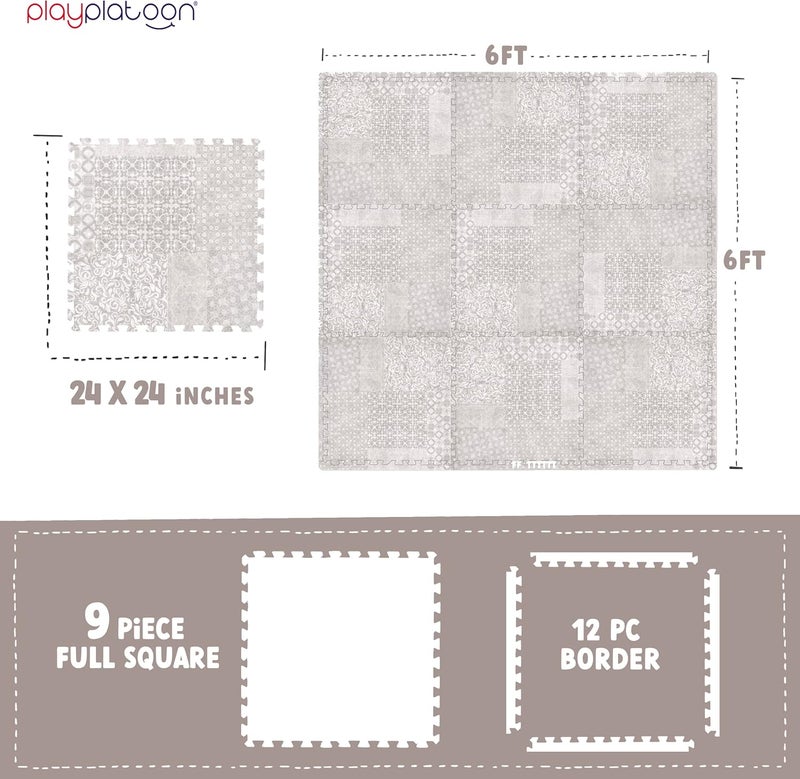 Play Platoon Non-Toxic Extra-Thick Foam Play Mat for Baby, 9 Tiles - 72 x 72 inch Comfortable Cushioned Foam Floor Puzzle Tiles for Kids & Toddlers with 24 x 24 inch Sets - Khaki - Image 2