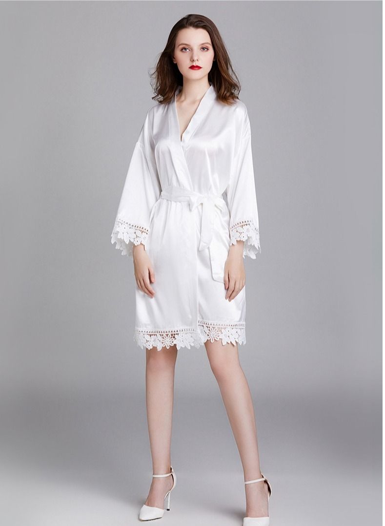 NIBEMINENT Ladies Night Gown Long-sleeved Plus Size Silk Home Bathrobe Pajamas  - Image 3