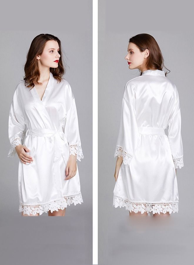 NIBEMINENT Ladies Night Gown Long-sleeved Plus Size Silk Home Bathrobe Pajamas  - Image 4