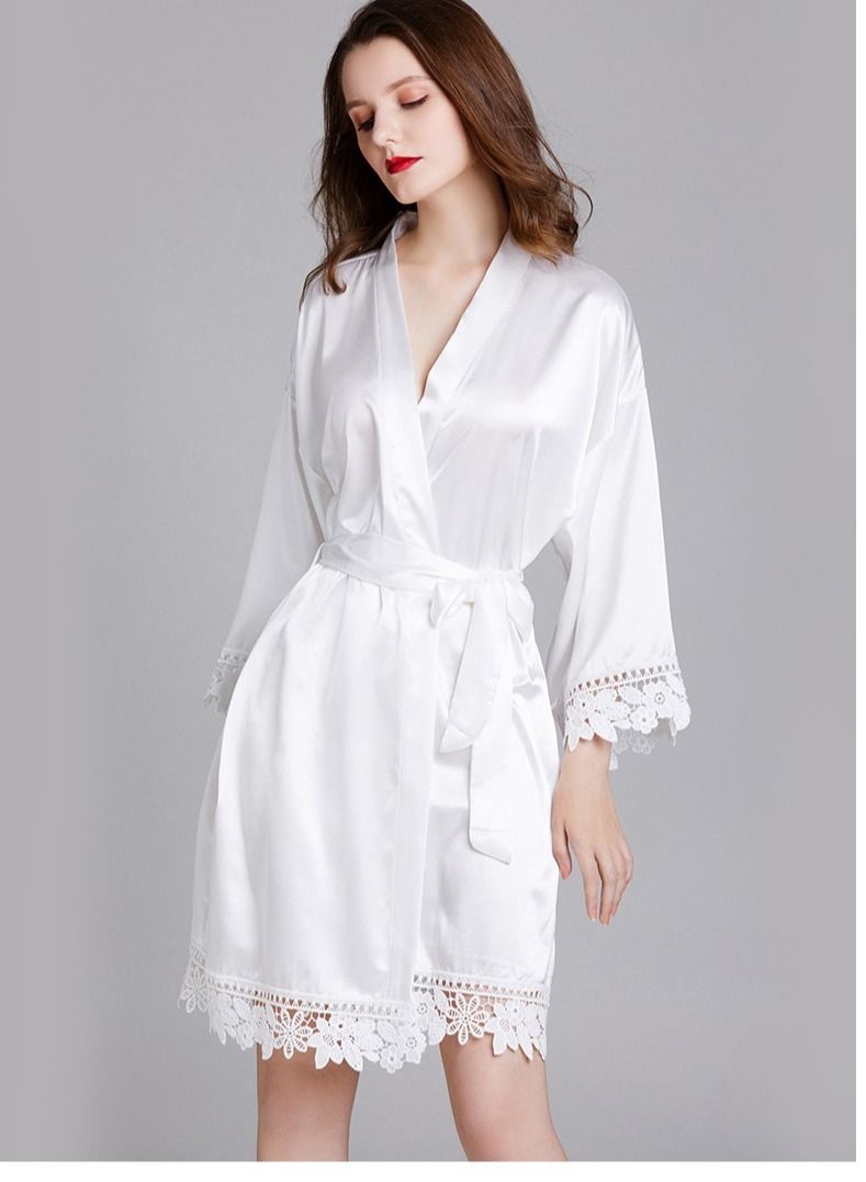NIBEMINENT Ladies Night Gown Long-sleeved Plus Size Silk Home Bathrobe Pajamas  - Image 1