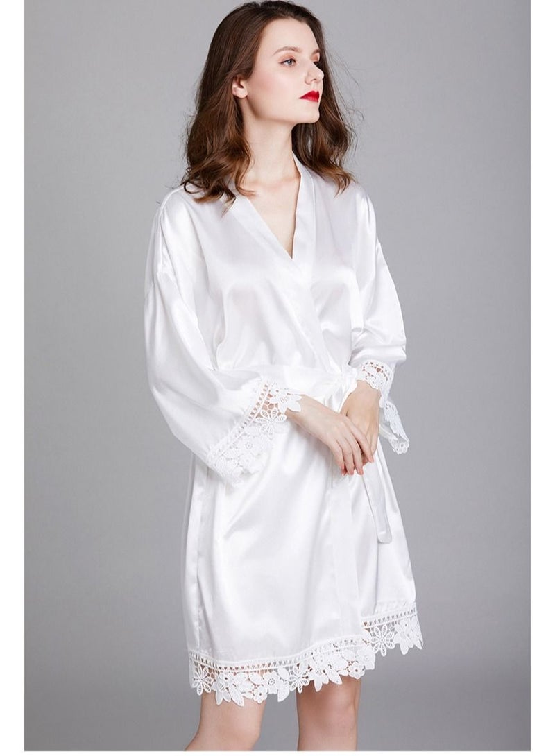 NIBEMINENT Ladies Night Gown Long-sleeved Plus Size Silk Home Bathrobe Pajamas  - Image 2