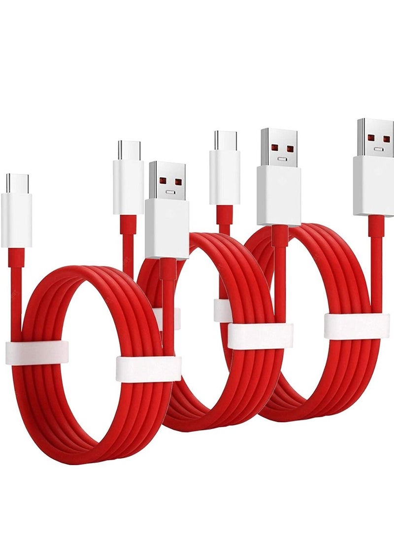 CATANES - 3 Pack Of OnePlus Type C Dash Charging USB Data Cable Red - Image 1