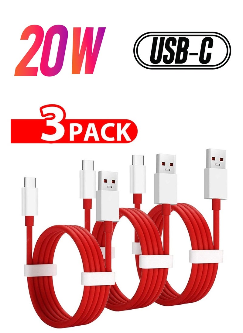 CATANES - 3 Pack Of OnePlus Type C Dash Charging USB Data Cable Red - Image 1