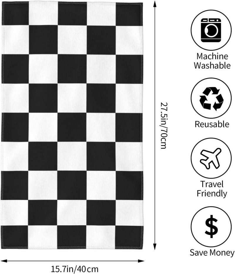 Perinsto Black and White Checkered Print Hand Towel Racing Checkerboard Decorative Fingertip Towels Multipurpose for Bathroom Kitchen Gym and Spa, 27.5" X 15.7" - Image 4