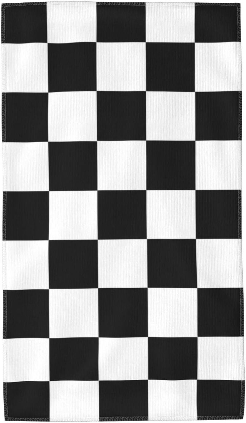 Perinsto Black and White Checkered Print Hand Towel Racing Checkerboard Decorative Fingertip Towels Multipurpose for Bathroom Kitchen Gym and Spa, 27.5" X 15.7" - Image 1