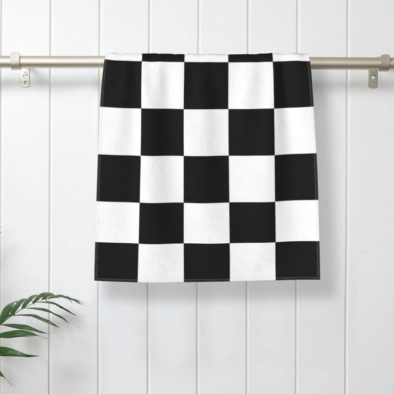 Perinsto Black and White Checkered Print Hand Towel Racing Checkerboard Decorative Fingertip Towels Multipurpose for Bathroom Kitchen Gym and Spa, 27.5" X 15.7" - Image 2