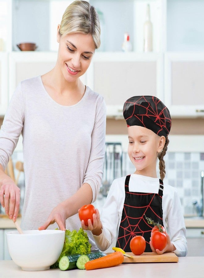 Glaphy مريلة أطفال من جلافي بتصميم عنكبوت أحمر وشبكة عنكبوت للهالوين، طقم قبعة ومريلة طاهٍ، مريلة مطبخ للأولاد والبنات، مقاسات الأطفال الصغار (من 3 إلى 12 سنة) - Image 5