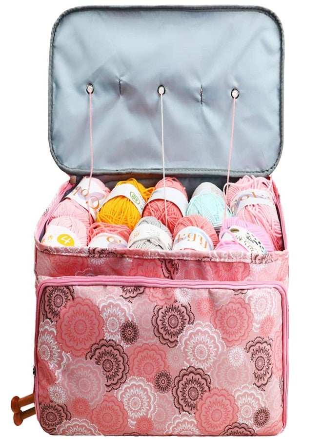 Looen Crochet Bag, Yarn Storage Organizer Tangle Free with 3 Grommets, Knitting Bag and Totes Organizer Large Craft Supplies for unfinished projects (Pink) - Image 2